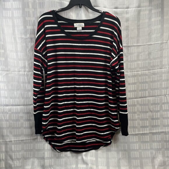 Liz Claiborne Womens Multicolor Striped Round Neck Long Sleeves Blouse Top Sz L - Picture 11 of 11